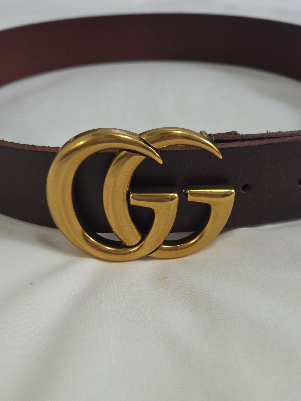 Gucci Brown Leather Belt with Gold Double G Buckle